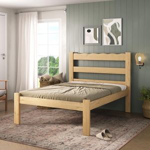 Cama De Casal Madeira Maciça Para Colchão 128/138x188cm Multimóveis CR35255 - Natural
