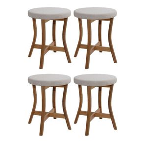 Kit 4 Banquetas Baixa Madeira Maciça Estofada Para Bancada Gourmet Bege