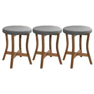 Kit 3 Banquetas Baixa Madeira Estofada Para Bancada Gourmet Cinza