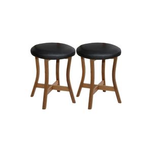 Kit 2 Banquetas Baixa Madeira Maciça Estofada Para Bancada Gourmet Preto