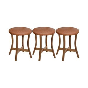 Kit 3 Banquetas Baixa Madeira Estofada Para Bancada Gourmet Marrom