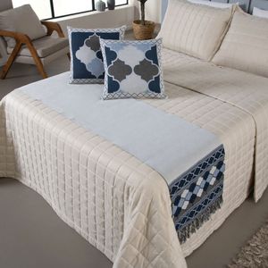 Kit Peseira Grécia 5 Peças King 60% Algodão 40% Poliéster Tecido Jacquard Acompanha Almofadas Cheias - Azul