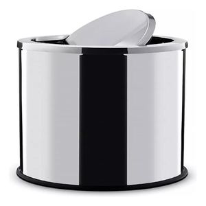 Lixeira Inox Basculante 30 Litros Grande Cesto De Lixo Tampa Giratoria Escritorio Banheiro Cozinha Prata