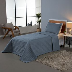 Kit Cobre Leito Matelado Copacabana 2 Peças Solteiro 100% Poliéster Percal 300 Fios - Azul
