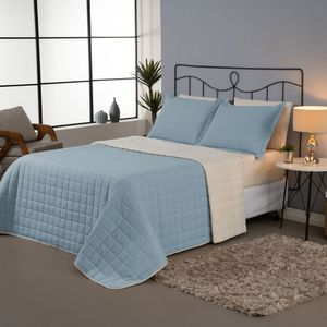 Kit Cobre Leito Matelado Dupla Face Sherpa De Carneiro 3 Peças Casal 80% Algodão 20% Poliéster Percal 180 Fios - Azul