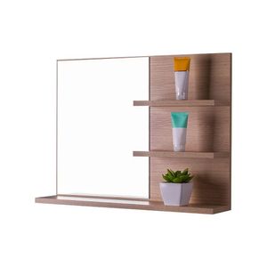 Espelho Para Banheiro Com Prateleiras Lugano Carvalho 60 X 45cm