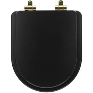 Tampa De Vaso Poliéster Com Amortecedor Nuova Preto Fosco Para Bacia Deca Com Ferragem Dourada