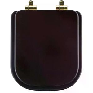 Tampa De Vaso Poliéster Com Amortecedor Piano Marrom Fosco Para Bacia Deca Com Ferragem Dourada