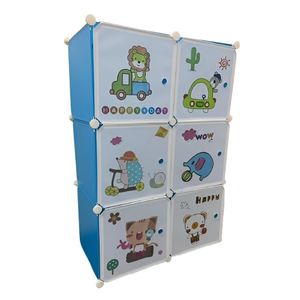 Guarda Roupa Infantil Portatil Armario Modular Organizador De Brinquedos Sapateira Com 6 Portas Desmontavel Meninos Azul