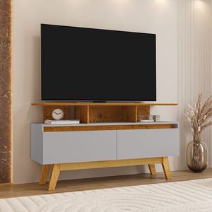 Rack Para Tv Até 50 Polegadas 2 Portas 2 Prateleiras Pés Em Madeira Maciça Rubi Naturalle-off-white