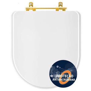 Assento Sanitário Poliester Antibacteriano Carrara Branco Para Vaso Deca Com Ferragem Dourada
