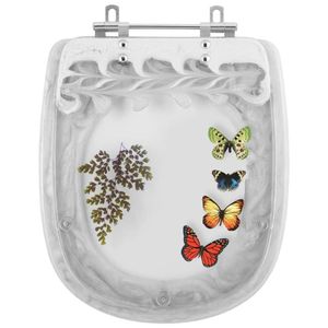 Tampa De Vaso Poliéster Decorada Borboleta Paris Branco Para Louça Ideal Standard
