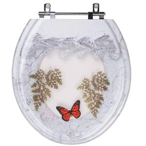 Tampa De Vaso Poliéster Decorada Borboleta Avalon Branco Para Louça Ideal Standard