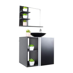 Gabinete Banheiro Armário+cuba+espelheira Harpia Preto 55cm