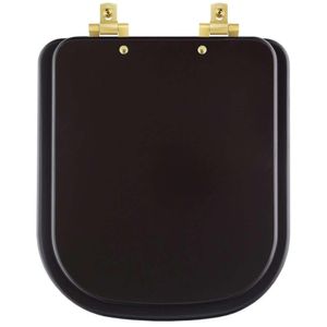 Tampa De Vaso Laqueado Com Amortecedor Piano Marrom Fosco Para Bacia Deca Com Ferragem Dourada