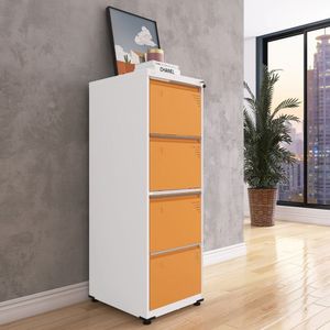 Gaveteiro Arquivo Para Escritório Em Aço 4 Gavetas Branco/laranja Picasso