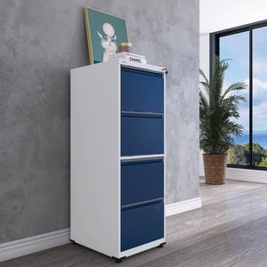 Gaveteiro Arquivo Para Escritório Em Aço 4 Gavetas Branco/azul Delrei