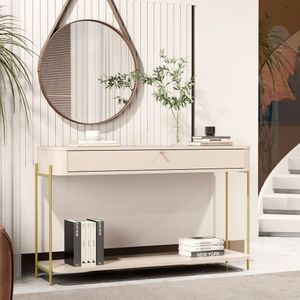 Aparador Curvo Tucupí 1 Gaveta Com Pés E Puxador Em Metal Off White/dourado