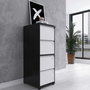 Gaveteiro Arquivo De Aço 4 Gavetas 136,2x47x57 Cm Preto/branco