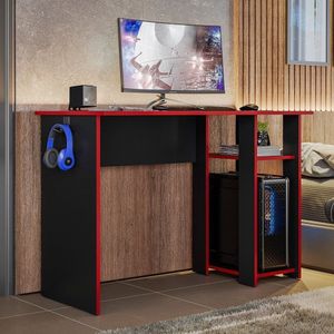 Mesa Para Computador Gamer Slim Escrivaninha Preto - Vermelho