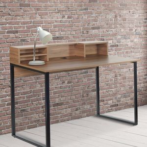 Mesa Escrivaninha Home Com Nicho E Estrutura Em Aço Tubular 20cm X 30cm Nogal/preto