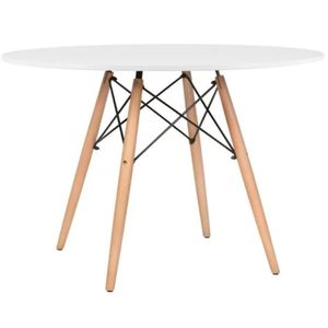 Mesa Jantar Eiffel 100cm Redonda Pés Madeira Branco