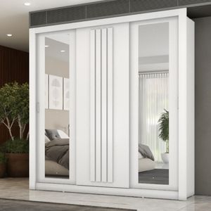Guarda Roupa Casal 3 Portas Doha Com Espelhos Laterais Carraro Branco