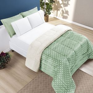 Coberdrom Estampado Sherpa E Flannel Petit Poá King 01 Peça Manta Alta 150g - Salvia