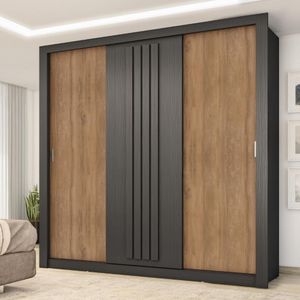 Guarda Roupa Casal 3 Portas Doha Carraro Preto Touch Com Freijó