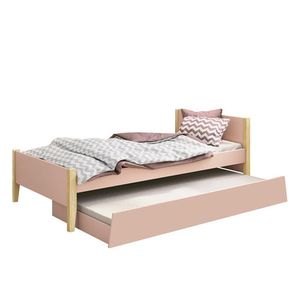 Bicama Solteiro Simba Rosa Fosco Com Pés Madeira Natural E Colchões D20 E D33 - Reller Móveis Rosa Fosco