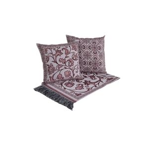 Kit Xale Para Sofá Com Franja Grécia 5 Peças 1,35m X 1,35m 60% Algodão - 40% Poliéster Tecido Jacquard - Vinho
