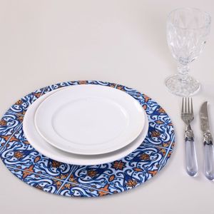 Sousplat Estampado Allegra 2 Peças Capa E Base Mdf 35cm Diâmetro 100% Poliéster - Azulejo