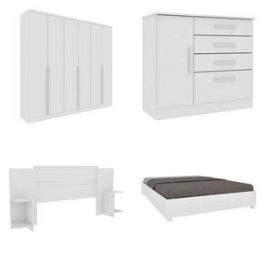 Quarto Casal Completo Guarda-roupa 6 Portas Londres Cama Mônaco Com Cabeceira E Cômoda Chicago Espresso Móveis Neve