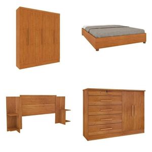 Quarto Casal Completo Guarda-roupa 6 Portas Munique Cama Mônaco Com Cabeceira Cômoda Istambul Espresso Móveis