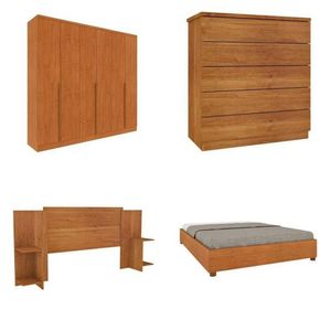 Quarto Casal Completo Guarda-roupa 6 Portas Londres Cama Mônaco Com Cabeceira Cômoda Premium Espresso Móveis Cinamomo