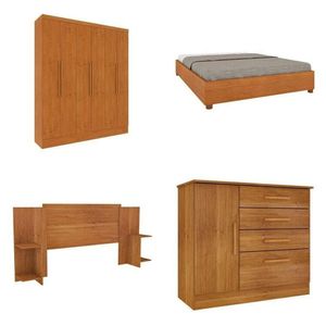 Quarto Casal Completo Guarda-roupa 6 Portas Munique Cama Mônaco Com Cabeceira E Cômoda Chicago Espresso Móveis