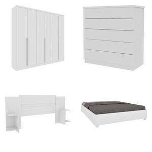 Quarto Casal Completo Guarda-roupa 6 Portas Londres Cama Mônaco Com Cabeceira Cômoda Premium Espresso Móveis Neve