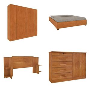 Quarto Casal Completo Guarda-roupa 6 Portas Londres Cama Mônaco Com Cabeceira Cômoda Istambul Espresso Móveis