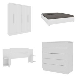 Quarto Casal Completo Guarda-roupa 6 Portas Munique Cama Mônaco Com Cabeceira Cômoda Premium Espresso Móveis Neve