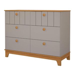 Cômoda Infantil 6 Portas MDF Puxadores Madeira Maçica Biscoito Permobili Fendi/Nature