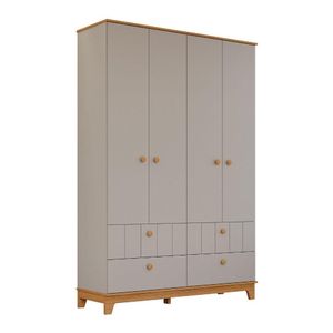 Guarda Roupa Infantil MDF 4 Portas 4 Gavetas Puxadores Madeira Maçica Biscoito Permobili Fendi/Nature