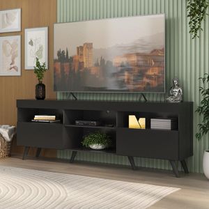 Rack Tv Até 65 Polegadas Com Pés Retrô Multimóveis Mp1091 Preto Preto