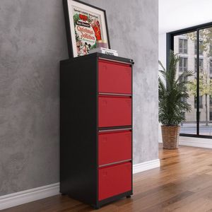 Gaveteiro Arquivo Em Aço 4 Gavetas 47x136,2x57cm Preto/vermelho