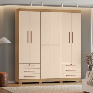 Guarda-roupa 6 Portas 6 Gavetas Sem Espelho Floripa Carvalho Americano-off White