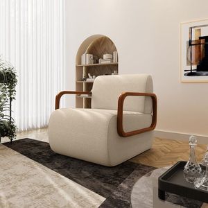 Poltrona Decorativa Orgânica Com Braço Em Madeira Caicos Espresso Móveis Off White