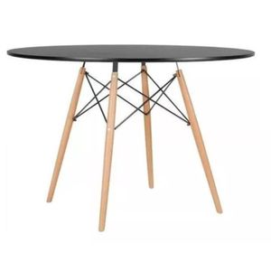 Mesa 120cm Redonda Eiffel Eames Pés De Madeira Design Mdf Tx Preto