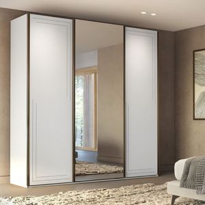 Guarda-roupa Casal Mdf 3 Portas 1 Com Espelho 2,27 Cm Style Branco