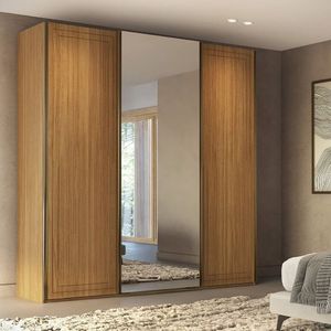 Guarda-roupa Casal Mdf 3 Portas 1 Com Espelho 2,27 Cm Style Freijó