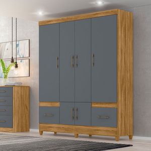 Guarda-roupa Casal 6 Portas 2 Gavetas Smart Freijó-cinza