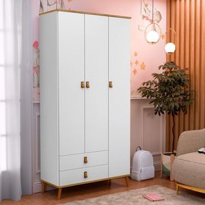 Guarda-roupa Infantil 3 Portas E 2 Gavetas Jujuba Branco-nature